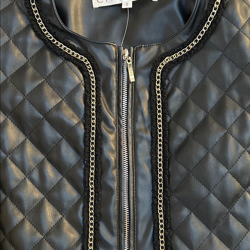 Cleo Black Quilted Jacket with Chain Detail - Picture 3 of 12